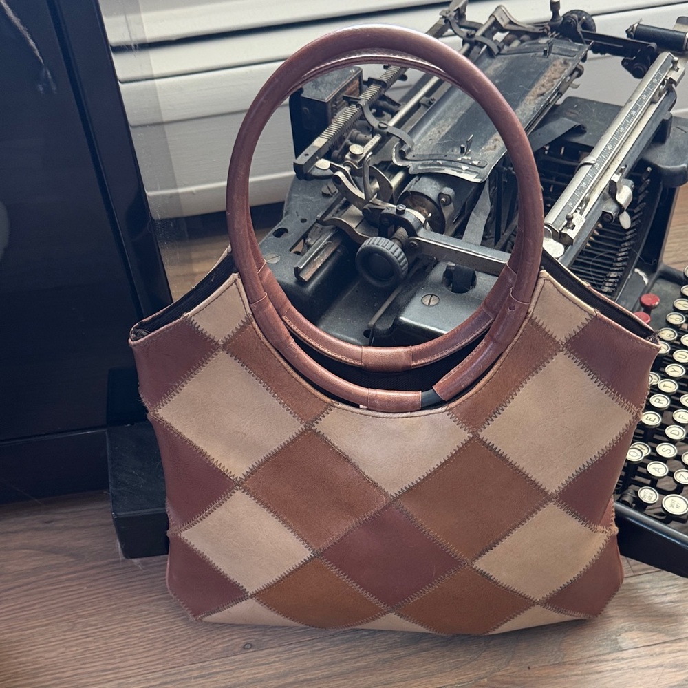 Vintage Giannini Leather Patchwork Tote Bag in Brown and Cream